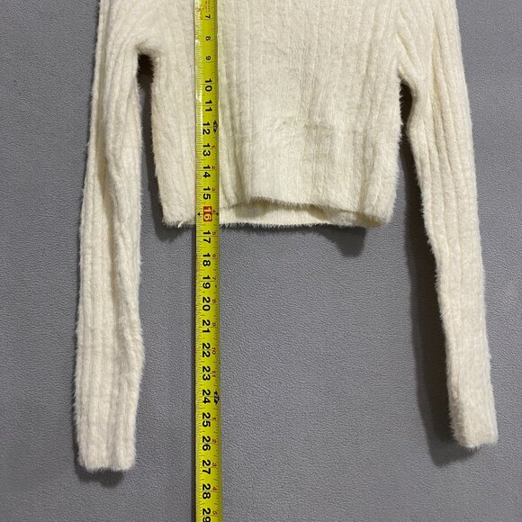Pink Rose Cream Fuzzy Ribbed Cropped Sweater Sz S Soft Cozy Knit Top - Picture 3 of 8